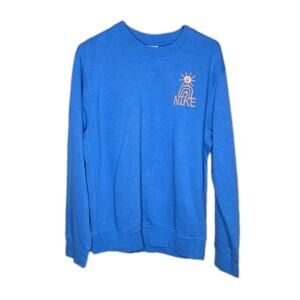 Nike Mens Fleece Crew Sweatshirt Photo Blue Orange Trance Sun Embroidered Small